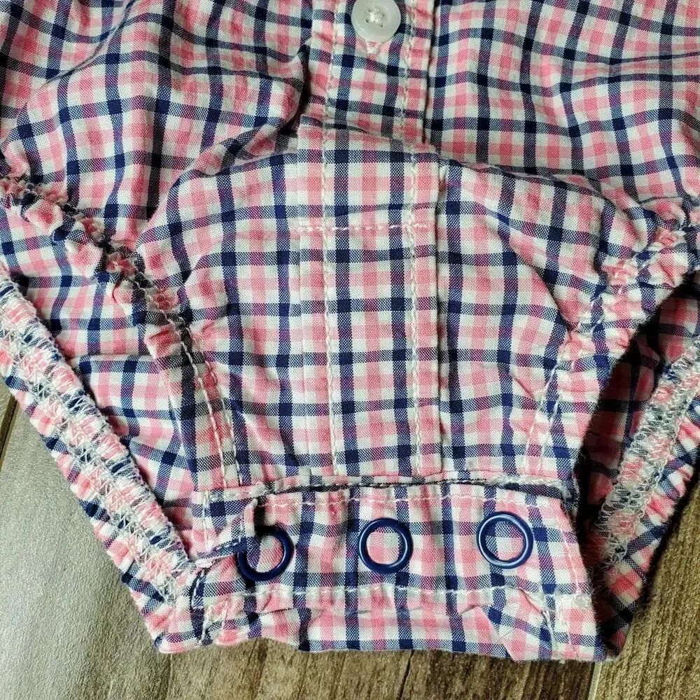 Carter's Baby Boy Size 9m Pink and Blue Plaid 100% Cotton Button Down Shirt